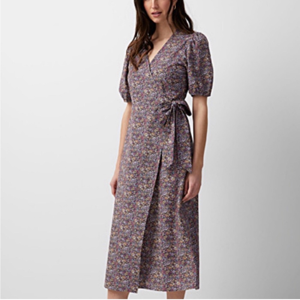 [S] Simons Contemporaine Floral Seersucker Wrap Dress 100% Organic Cotton